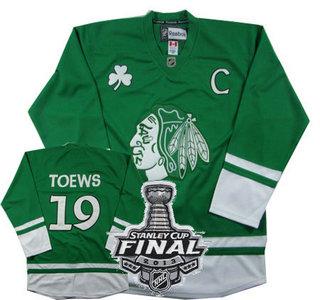 Cheap Chicago Blackhawks 19 Toews 2011 St.Patricks Day Green NHL Jerseys With 2013 Stanley Cup Patch For Sale