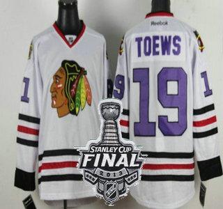 Cheap Chicago Blackhawks 19 Jonathan Toews White With Purple NHL Jerseys With 2013 Stanley Cup Patch For Sale