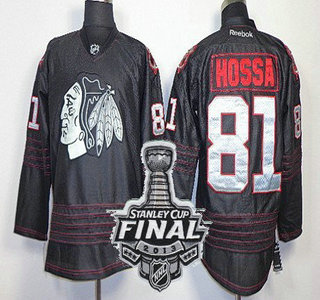Cheap Chicago Blackhawks 81 Marian Hossa 2013 Black Ice NHL Jerseys With 2013 Stanley Cup Patch For Sale