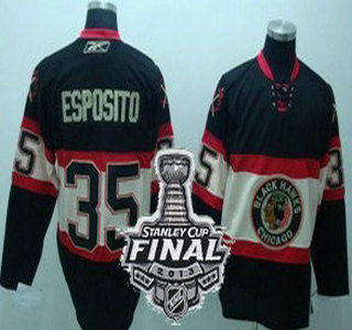 Cheap Chicago Blackhawks 35 Tony Esposito New 3RD NHL Jerseys With 2013 Stanley Cup Patch For Sale