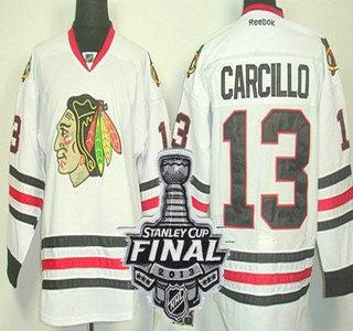 Cheap Chicago Blackhawks 13 Daniel Carcillo White NHL Jerseys With 2013 Stanley Cup Patch For Sale