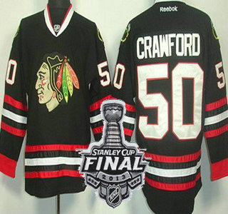 Cheap Chicago Blackhawks 50 Corey Crawford Black NHL Jerseys With 2013 Stanley Cup Patch For Sale