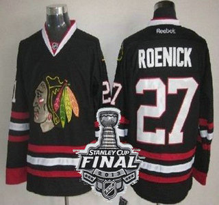 Cheap Chicago Blackhawks 27 Jeremy Roenick Black NHL Jerseys With 2013 Stanley Cup Patch For Sale