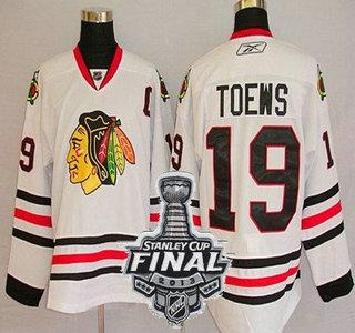 Cheap Chicago Blackhawks 19 Jonathan Toews White NHL Jerseys With 2013 Stanley Cup Patch For Sale
