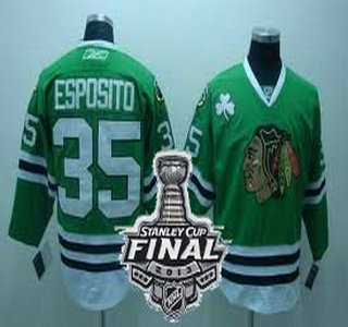 Cheap Chicago Blackhawks 35 Tony Esposito Green NHL Jerseys With 2013 Stanley Cup Patch For Sale