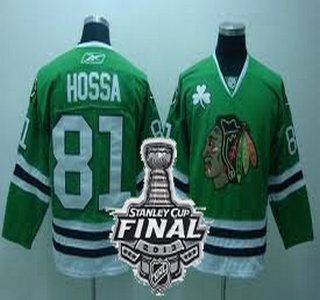 Cheap Chicago Blackhawks 81 Marian Hossa Green NHL Jerseys With 2013 Stanley Cup Patch For Sale