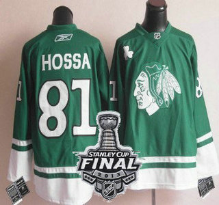Cheap Chicago Blackhawks 81 Hossa Green NHL Jerseys With 2013 Stanley Cup Patch For Sale