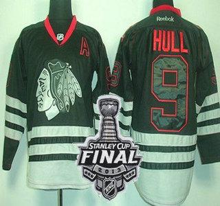 Cheap Chicago Blackhawks 9 Bobby Hull 2012 Black Ice NHL Jerseys With 2013 Stanley Cup Patch For Sale