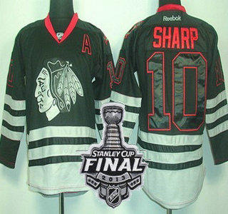 Cheap Chicago Blackhawks 10 Patrick Sharp Black Ice NHL Jerseys With 2013 Stanley Cup Patch For Sale