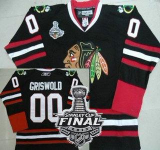 Cheap Chicago Blackhawks 00 Clark Griswold Black NHL Jerseys With 2013 Stanley Cup Patch For Sale