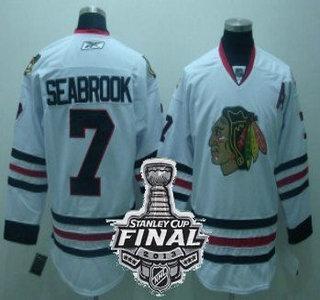 Cheap Chicago Blackhawks 7 SEABROOK White NHL Jerseys With 2013 Stanley Cup Patch For Sale