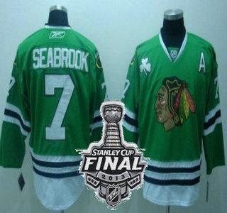 Cheap Chicago Blackhawks 7 SEABROOK Green NHL Jerseys With 2013 Stanley Cup Patch For Sale