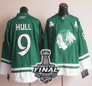 Cheap Chicago Blackhawks 9 Hull Green NHL Jerseys With 2013 Stanley Cup Patch For Sale