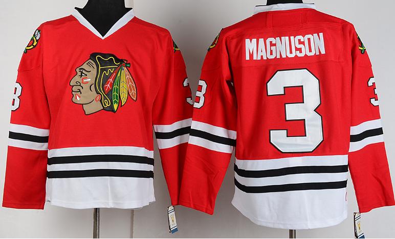 Cheap Chicago Blackhawks 3 Keith Magnuson Red CCM Throwback NHL Jerseys For Sale