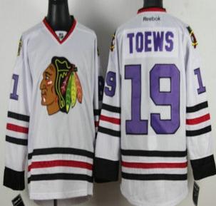 Cheap Chicago Blackhawks 19 Jonathan Toews White NHL Jerseys Purple Number For Sale