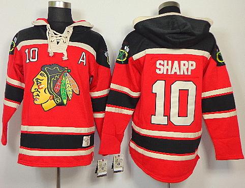 Cheap Chicago Blackhawks 10 Patrick Sharp Red Lace-Up Jersey Hoodies For Sale