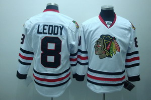 Chicago Blackhawks leddy 8 white hockey jerseys