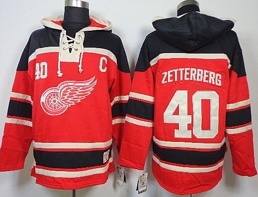 Cheap Detroit Red Wings 40 Henrik Zetterberg Red Lace-Up NHL Jersey Hoodies For Sale