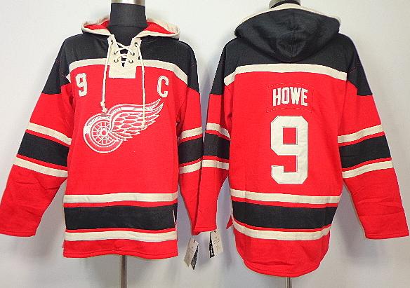 Cheap Detroit Red Wings 9 Howe Red Lace-Up NHL Jersey Hoodies For Sale