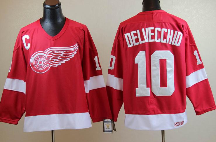 Cheap Detroit Red Wings #10 Alex Delvecchio Red Throwback CCM NHL Jersey For Sale