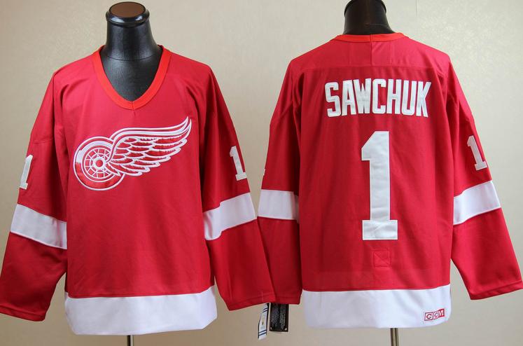 Cheap Detroit Red Wings #1 Terry Sawchuk Red Throwback CCM NHL Jersey For Sale