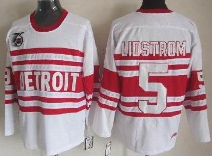 Cheap Detroit Red Wings 5# lidstromAuthentic White 75TH CCM NHL Jerseys For Sale