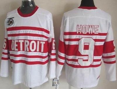 Cheap Detroit Red Wings 9# Howe White 75TH CCM NHL Jerseys For Sale