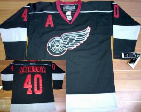 Detroit Red Wings 40 Henrik Zetterberg Black NHL Jerseys