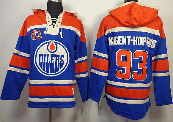 Cheap Edmonton Oilers 93 Ryan Nugent-Hopkins Blue Lace-Up NHL Jersey Hoodies For Sale