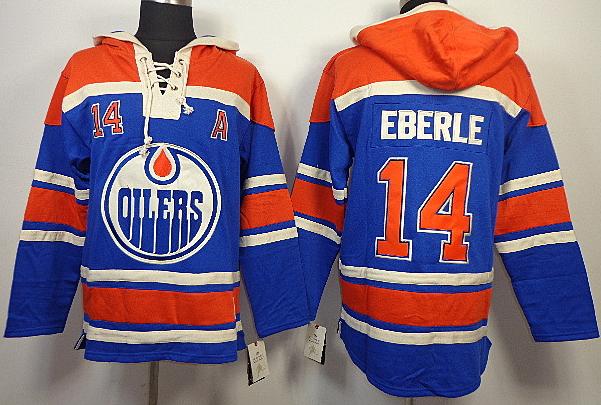 Cheap Edmonton Oilers 14 Jordan Eberle Blue Lace-Up NHL Jersey Hoodies For Sale