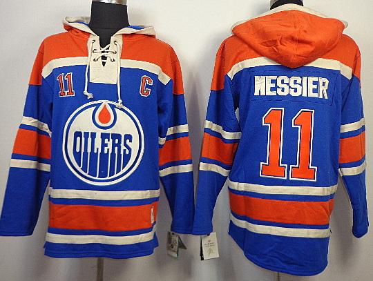 Edmonton Oilers 11 Mark Messier Blue Lace-Up NHL Jersey Hoodies