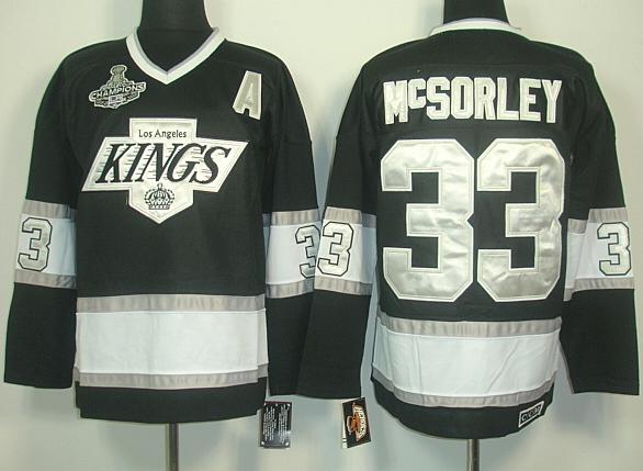 Cheap Los Angeles Kings #33 Martin McSorley Black CCM Throwback NHL Jerseys Silver Number Stanley Cup Finals Champions Patch For Sale