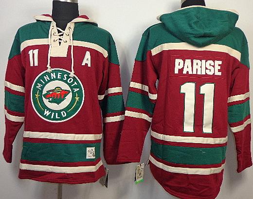 Cheap Minnesota Wild 11 Zach Parise Red Green Lace-Up NHL Jersey Hoodies For Sale