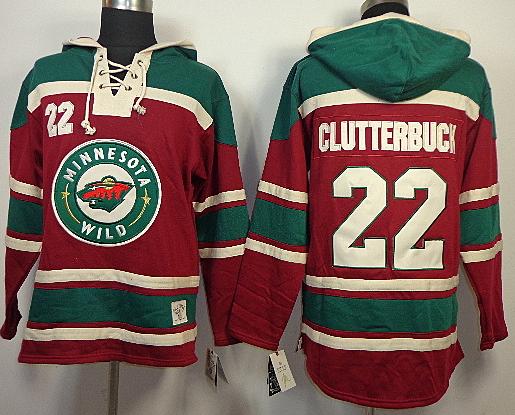 Cheap Minnesota Wild 22 Cal Clutterbuck Red Lace-Up NHL Jersey Hoodies For Sale