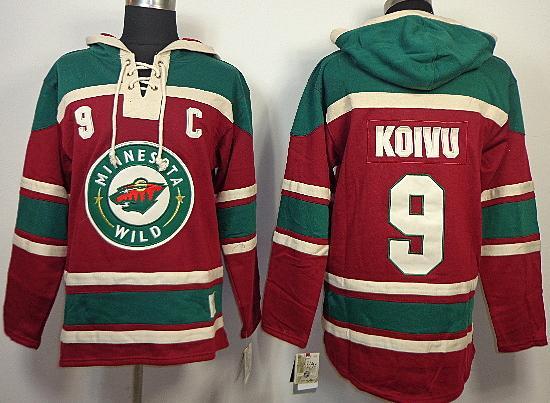 Cheap Minnesota Wild 9 Mikko Koivu Red Lace-Up NHL Jersey Hoodies For Sale