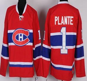 Cheap Montreal Canadiens 1 Jacques Plante Red Throwback CCM NHL Jersey For Sale