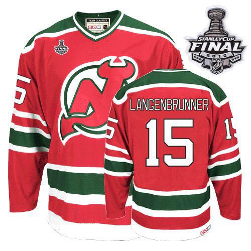 Cheap New Jersey Devils #15 Jamie Langenbrunner Red and Green With 2012 Stanley Cup Finals Throwback CCM NHL Jerseys For Sale