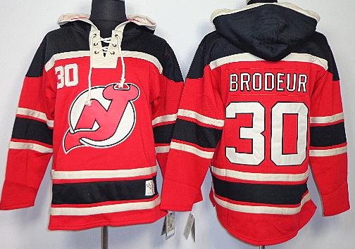Cheap New Jersey Devils 30 Martin Brodeur Red Lace-Up NHL Jersey Hoodies For Sale