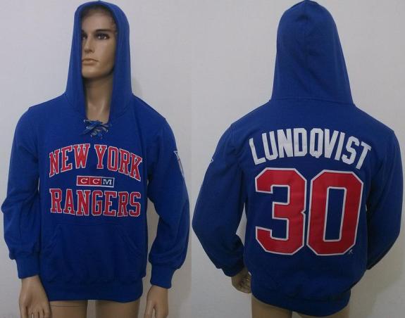 New York Rangers 30 Henrik Lundqvist Blue NHL Hoodies