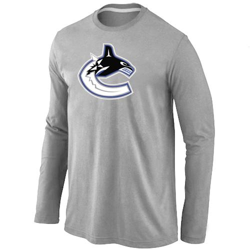 Cheap Vancouver Canucks Orange Big & Tall Logo Grey Long Sleeve NHL T-Shirt For Sale