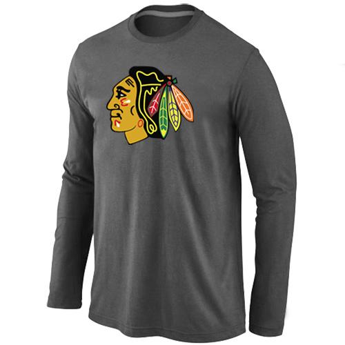 Cheap Chicago Blackhawks Big & Tall Logo D.Grey Long Sleeve NHL T-Shirt For Sale