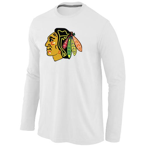 Cheap Chicago Blackhawks Big & Tall Logo WHITE Long Sleeve NHL T-Shirt For Sale