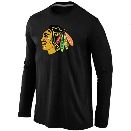Cheap Chicago Blackhawks Big & Tall Logo Black Long Sleeve NHL T-Shirt For Sale