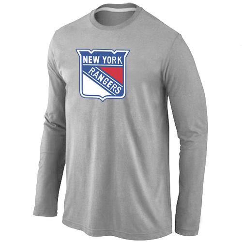 Cheap New York Rangers Big & Tall Logo Grey Long Sleeve NHL T-Shirt For Sale