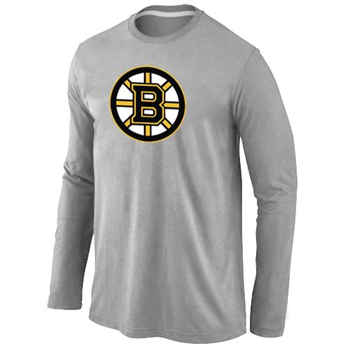 Cheap Boston Bruins Big & Tall Logo Grey Long Sleeve NHL T-Shirt For Sale