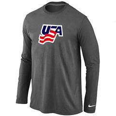 Cheap Nike USA 2014 Winter Olympics Hockey Graphic Legend Performance Collection Locker Room Long Sleeve T-Shirt Dark Grey For Sale