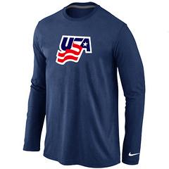 Cheap Nike USA 2014 Winter Olympics Hockey Graphic Legend Performance Collection Locker Room Long Sleeve T-Shirt Dark Blue For Sale