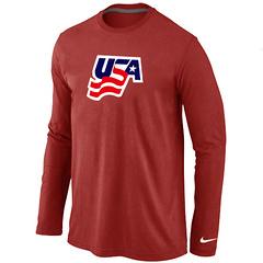 Cheap Nike USA 2014 Winter Olympics Hockey Graphic Legend Performance Collection Locker Room Long Sleeve T-Shirt Red For Sale
