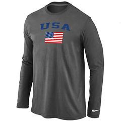 Cheap Nike USA Team 2014 Winter Olympics Hockey USA Flag Collection Locker Room Long Sleeve T-Shirt Dark Grey For Sale