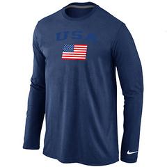 Cheap Nike USA Team 2014 Winter Olympics Hockey USA Flag Collection Locker Room Long Sleeve T-Shirt Dark Blue For Sale